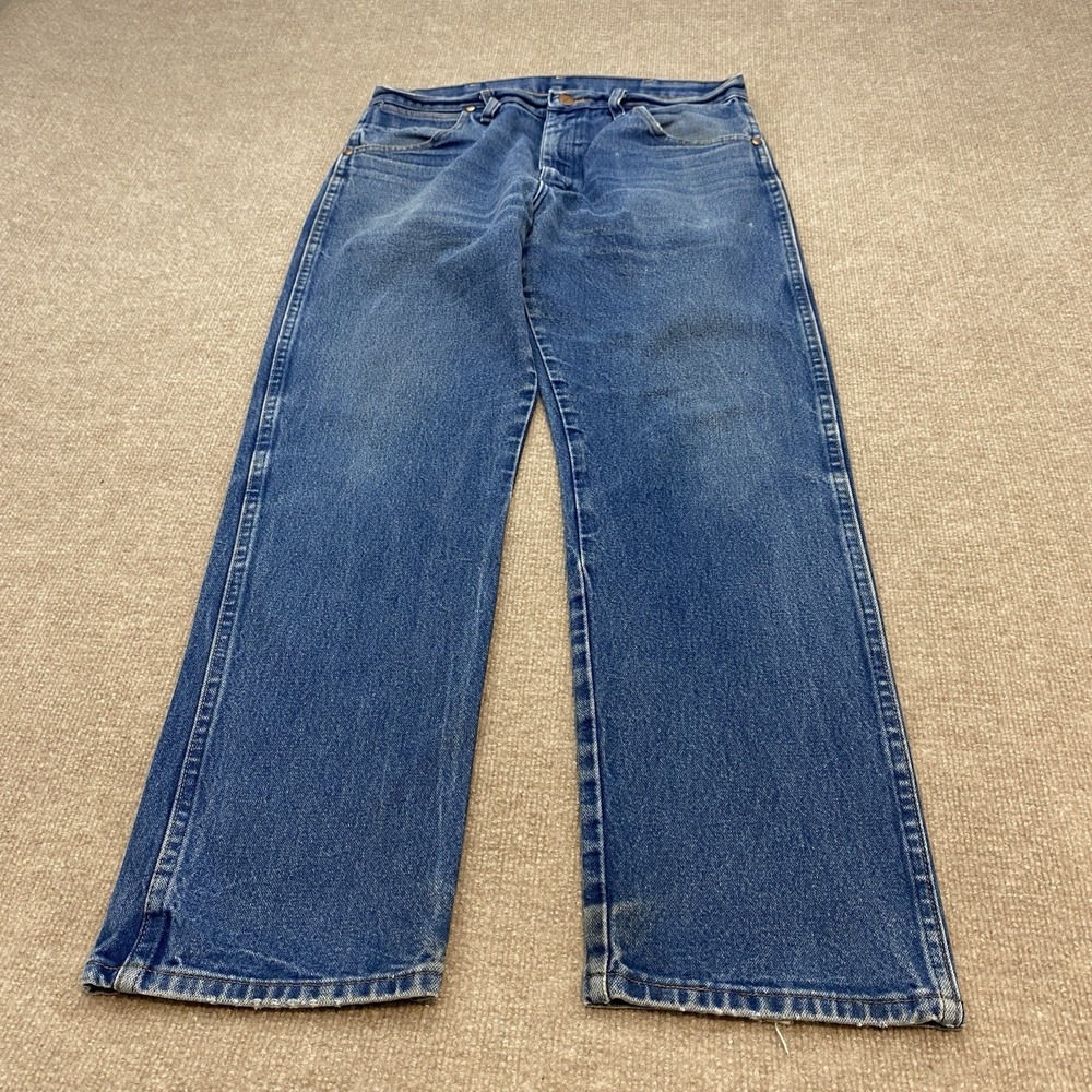 Wrangler Jeans Men 34 Fits 32x29 Blue Cowboy Denim 1013MWZ Western Straight Boot